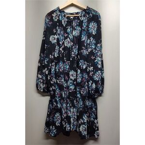 Studio A Mini Dress Women Size XL Black Floral Long Sleeve Modest Boho Party